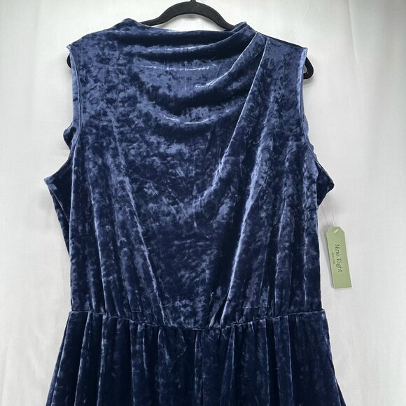 Nine.Eight Jumpsuit Size 18 Drape Front Sleeveless Velvet Straight Leg Blue - Picture 3 of 13